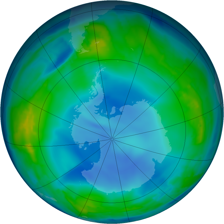 Antarctic ozone map for 07 June 2013
